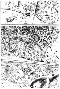 Leserens første møte med en ohmu. Legg merke til Nausicaä foran ohumen i bilde to.